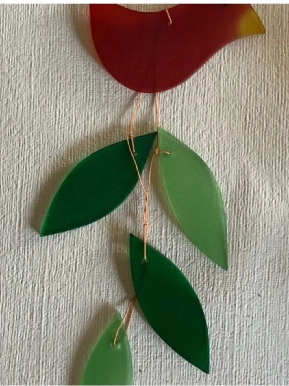Cardinal Wind Chime Glass Hand Crafted Raw Cut Ready to Be Hung or REWorked